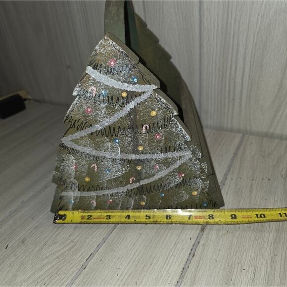 Vtg Wooden Christmas Tree Basket Card Holder Primative Country Holiday Farmhouse - Picture 4 of 8